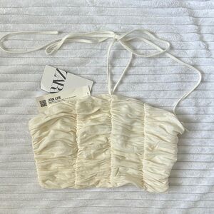 Zara Cream Linen Halter Neck Crop Blouse